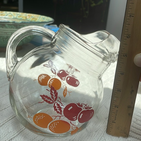 VTG 1950s Anchor Hocking 40oz Juice pitcher & five 4oz glasses orange tomato - Picture 5 of 11